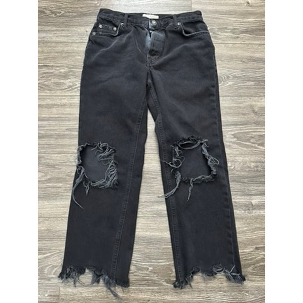 We The Free Womens Black Distressed Frayed Hem Ankle Denim Jeans Size 26